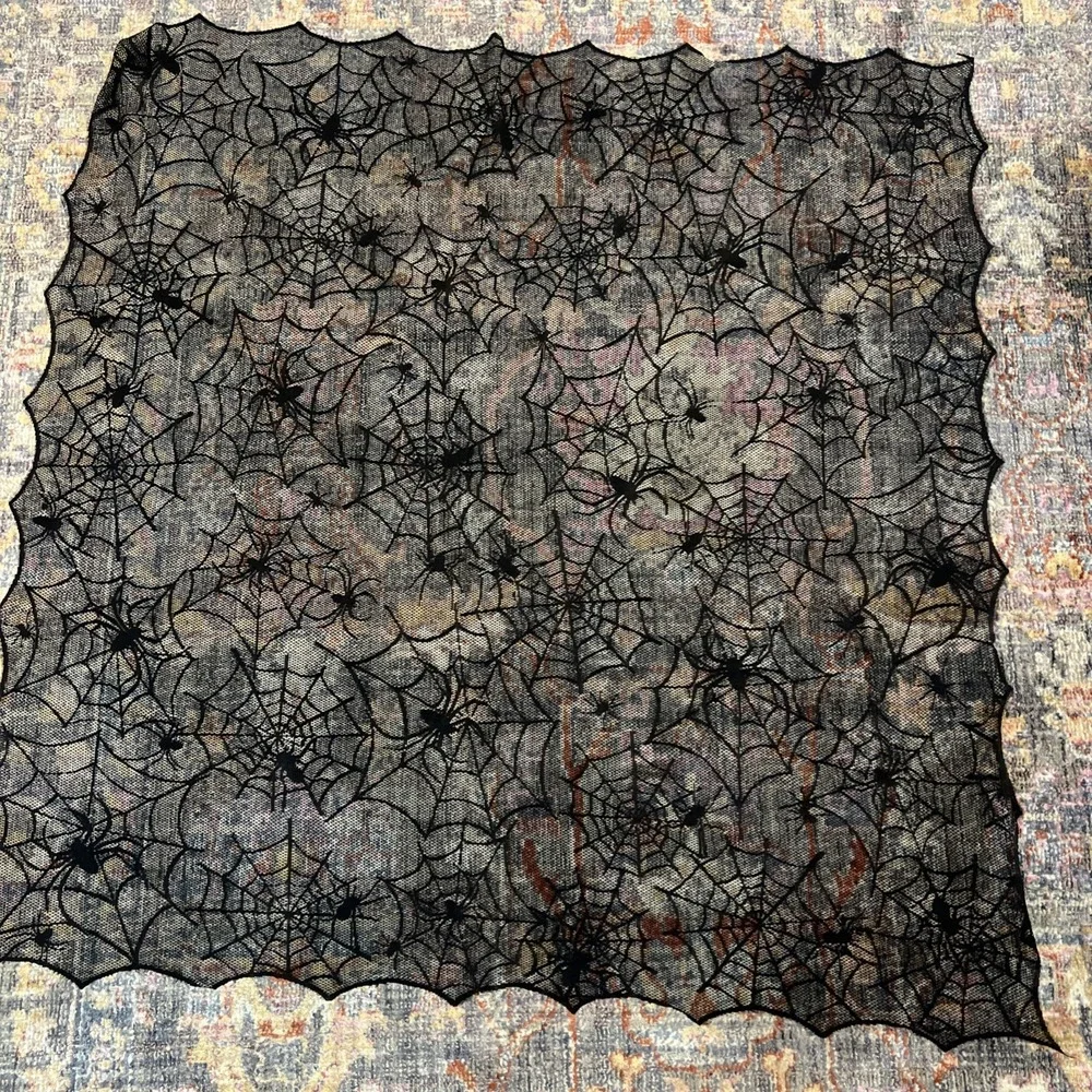 Halloween Black Lace Web Spiders Gothic Tablecloth 60